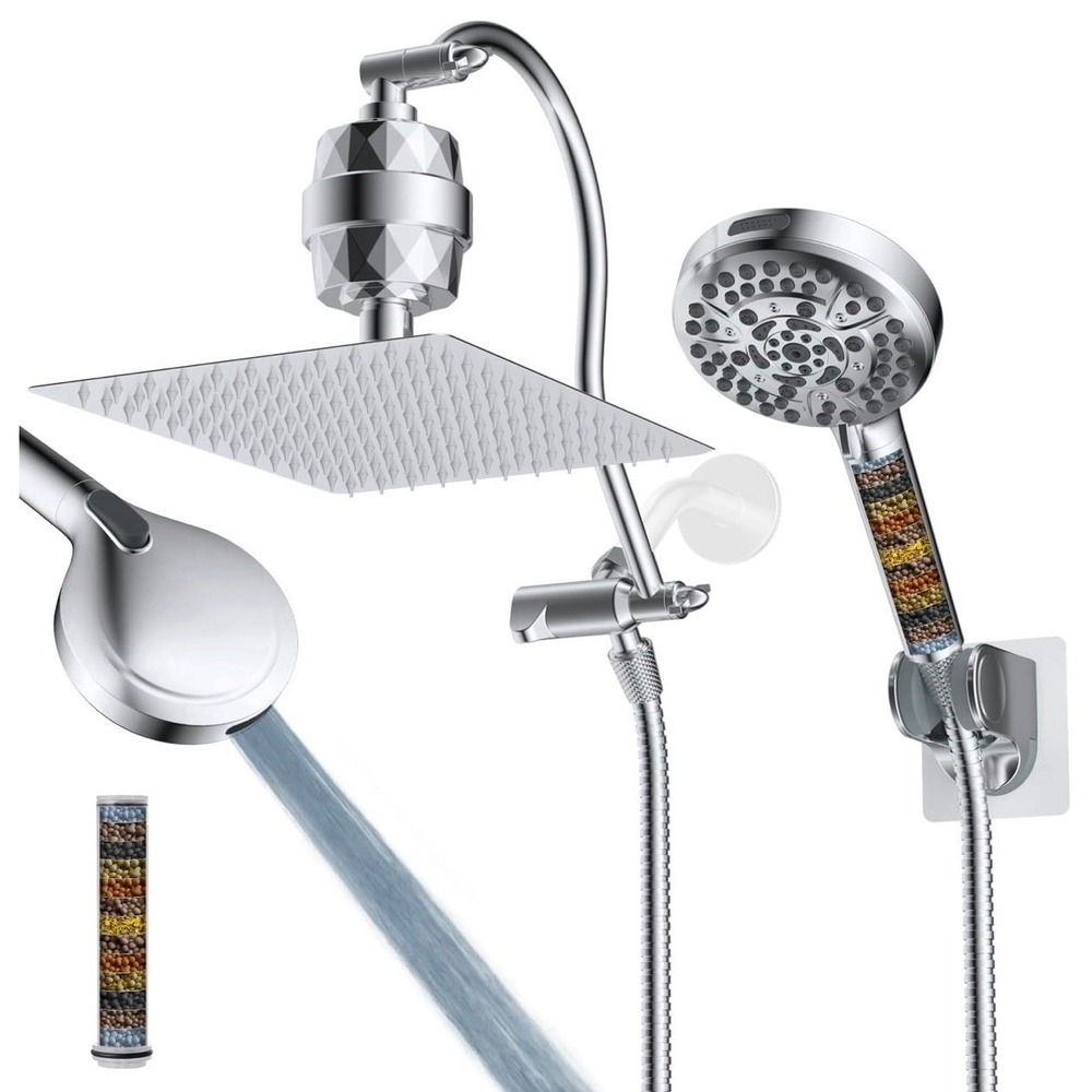 All Metal High Pressure Dual Filtered Rainfall Shower Head with Handheld Combo